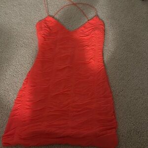 hot orange mini dress with cross back straps